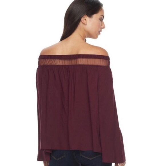 Rock & Republic Off-The-Shoulder Mesh Top Black Womens Size XS Bell Sleeve Boho - Picture 8 of 9